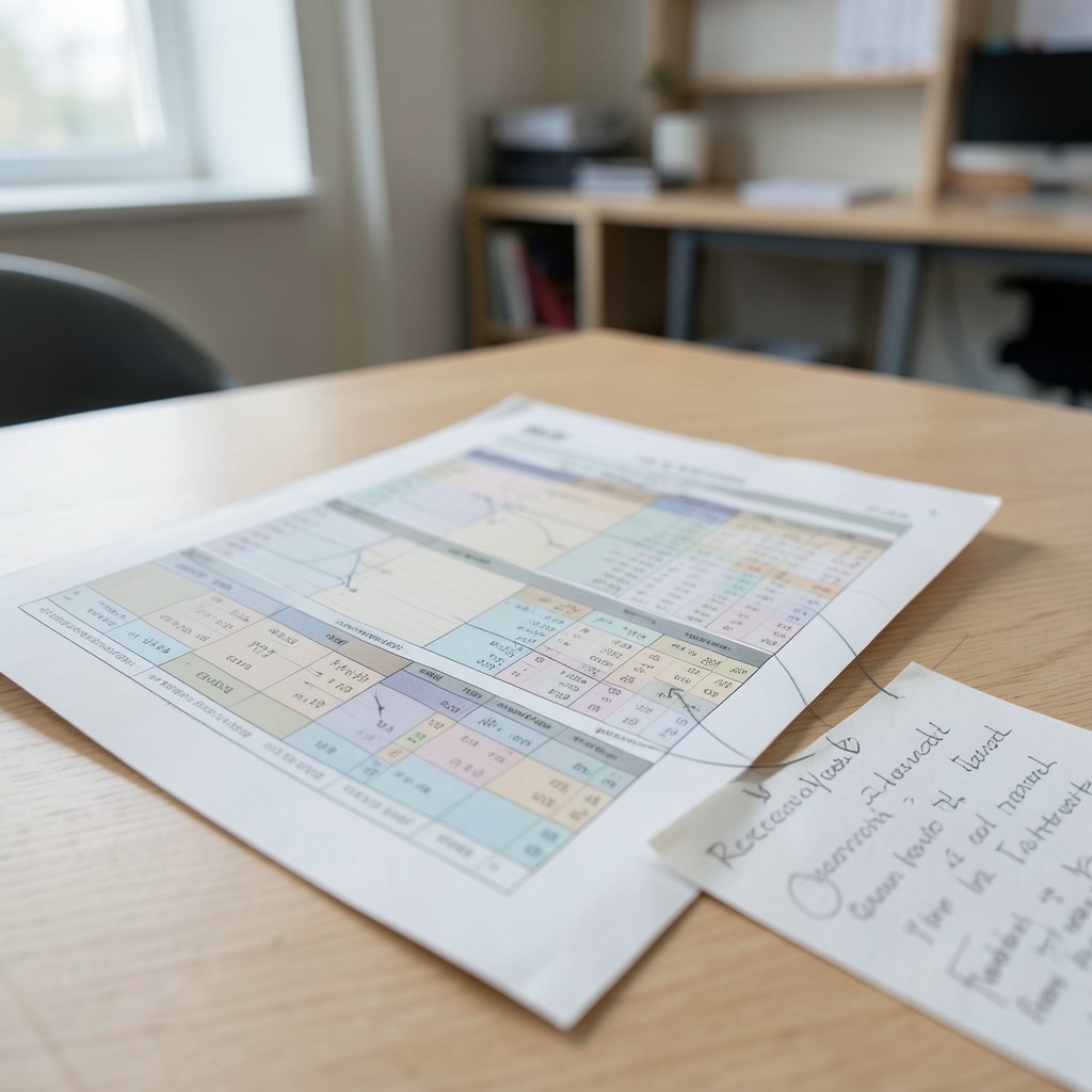 Printed forecast sheet with handwritten reconciliation notes