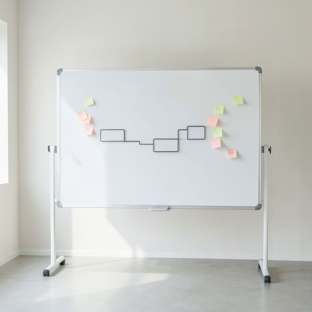 Whiteboard timeline of a financial planning dashboard engagement